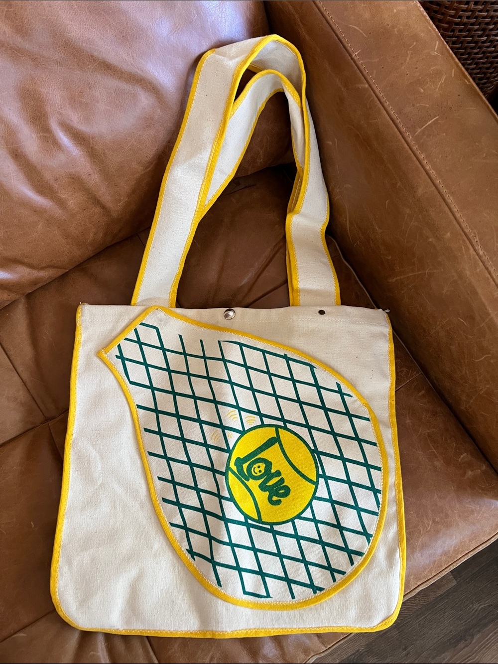 Vintage Canvas Tennis Tote Bag in Yellow and Green